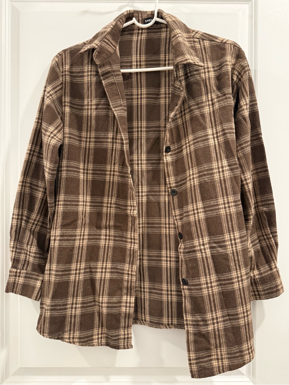 SHEIN Brown and Cream Plaid Shacket